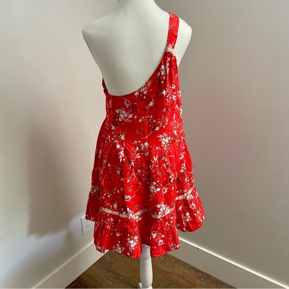 Free People All Mine Mini Dress in Red One Shoulder Tiered Skirt Bohemian Size S - Picture 8 of 13